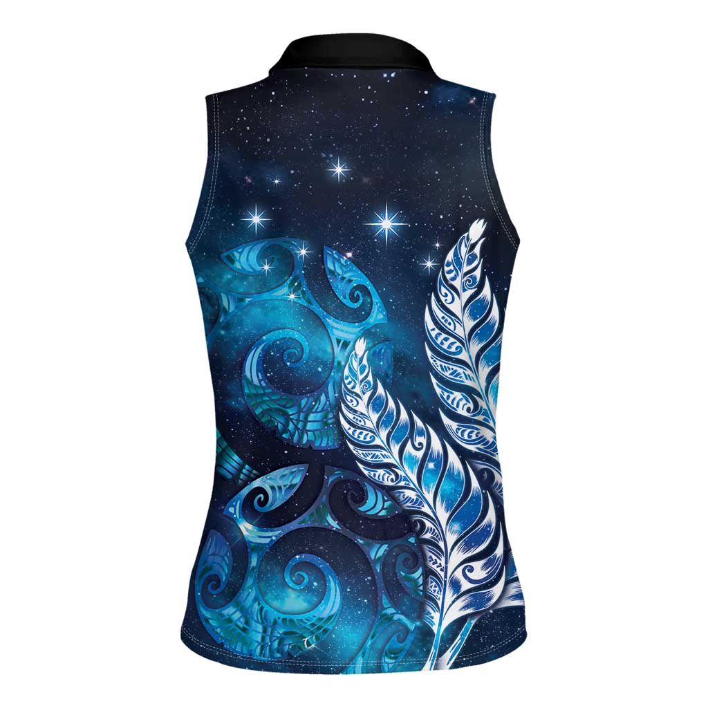New Zealand Matariki Women Sleeveless Polo Shirt Maori Koru Mix Silver Fern