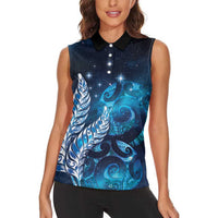 New Zealand Matariki Women Sleeveless Polo Shirt Maori Koru Mix Silver Fern
