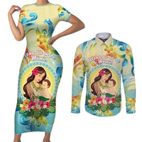 Personalised Hawaii Mother's Day Couples Matching Short Sleeve Bodycon Dress and Long Sleeve Button Shirt I Love You Mom
