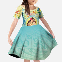 Personalised Hawaii Mother's Day Family Matching Long Sleeve Bodycon Dress and Hawaiian Shirt I Love You Mom DT04 Daughter's Dress Yellow - Polynesian Pride