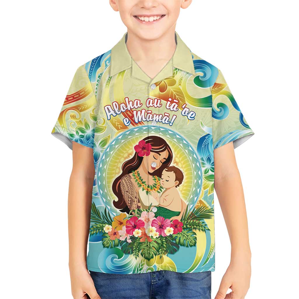 Personalised Hawaii Mother's Day Family Matching Long Sleeve Bodycon Dress and Hawaiian Shirt I Love You Mom DT04 Son's Shirt Yellow - Polynesian Pride