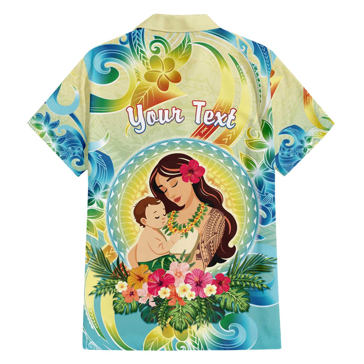 Personalised Hawaii Mother's Day Family Matching Off The Shoulder Long Sleeve Dress and Hawaiian Shirt I Love You Mom