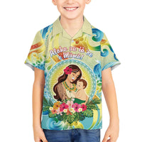 Personalised Hawaii Mother's Day Family Matching Off The Shoulder Long Sleeve Dress and Hawaiian Shirt I Love You Mom