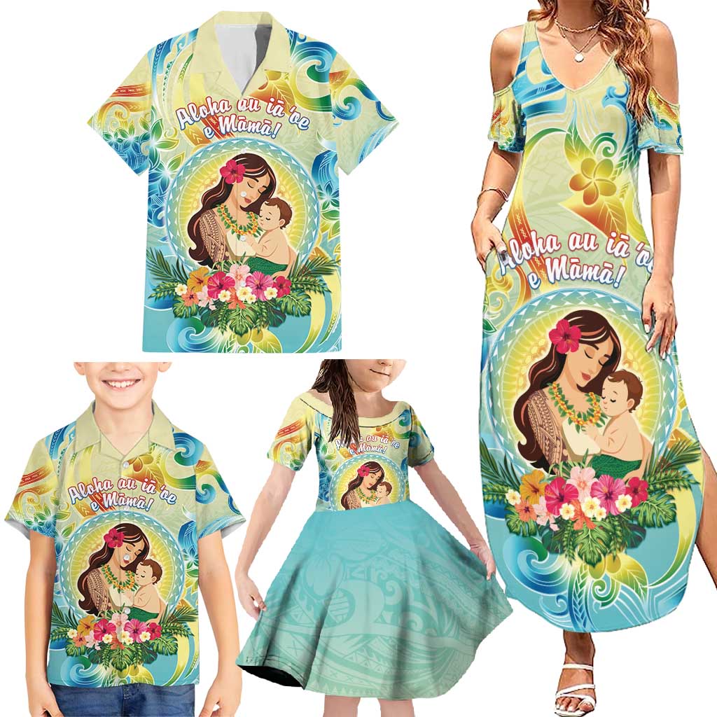 Personalised Hawaii Mother's Day Family Matching Summer Maxi Dress and Hawaiian Shirt I Love You Mom