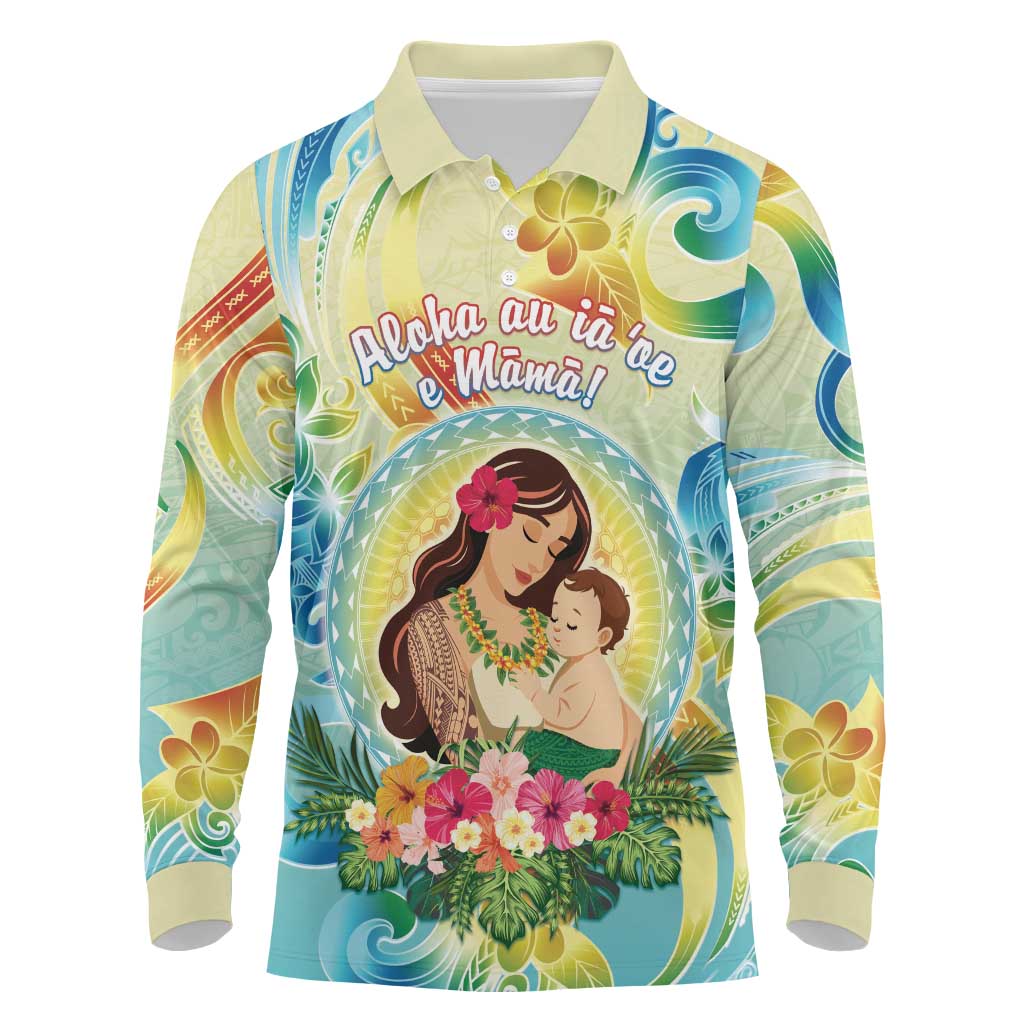 Personalised Hawaii Mother's Day Long Sleeve Polo Shirt I Love You Mom DT04 Yellow - Polynesian Pride