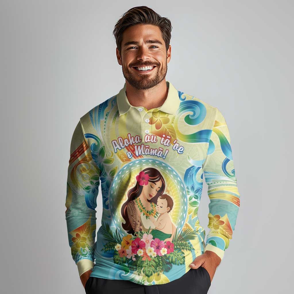 Personalised Hawaii Mother's Day Long Sleeve Polo Shirt I Love You Mom DT04 - Polynesian Pride