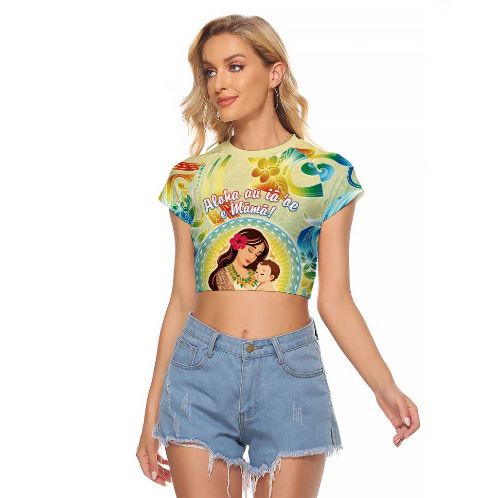 Personalised Hawaii Mother's Day Raglan Cropped T Shirt I Love You Mom DT04 Female Yellow - Polynesian Pride
