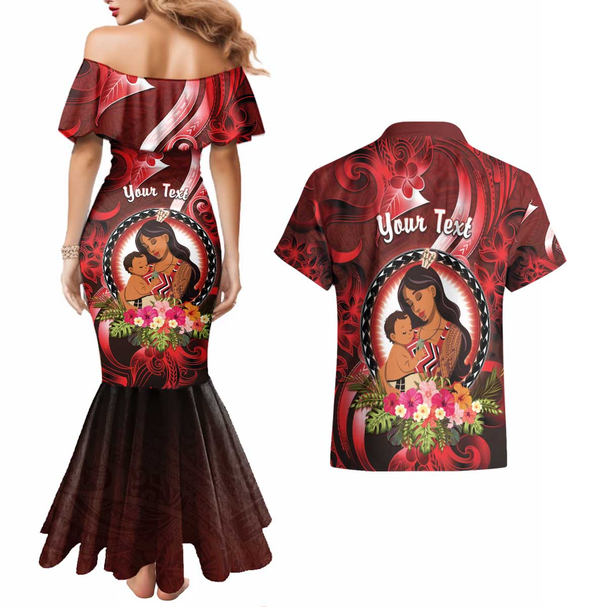 Personalised New Zealand Mother's Day Couples Matching Mermaid Dress and Hawaiian Shirt I Love You Mom