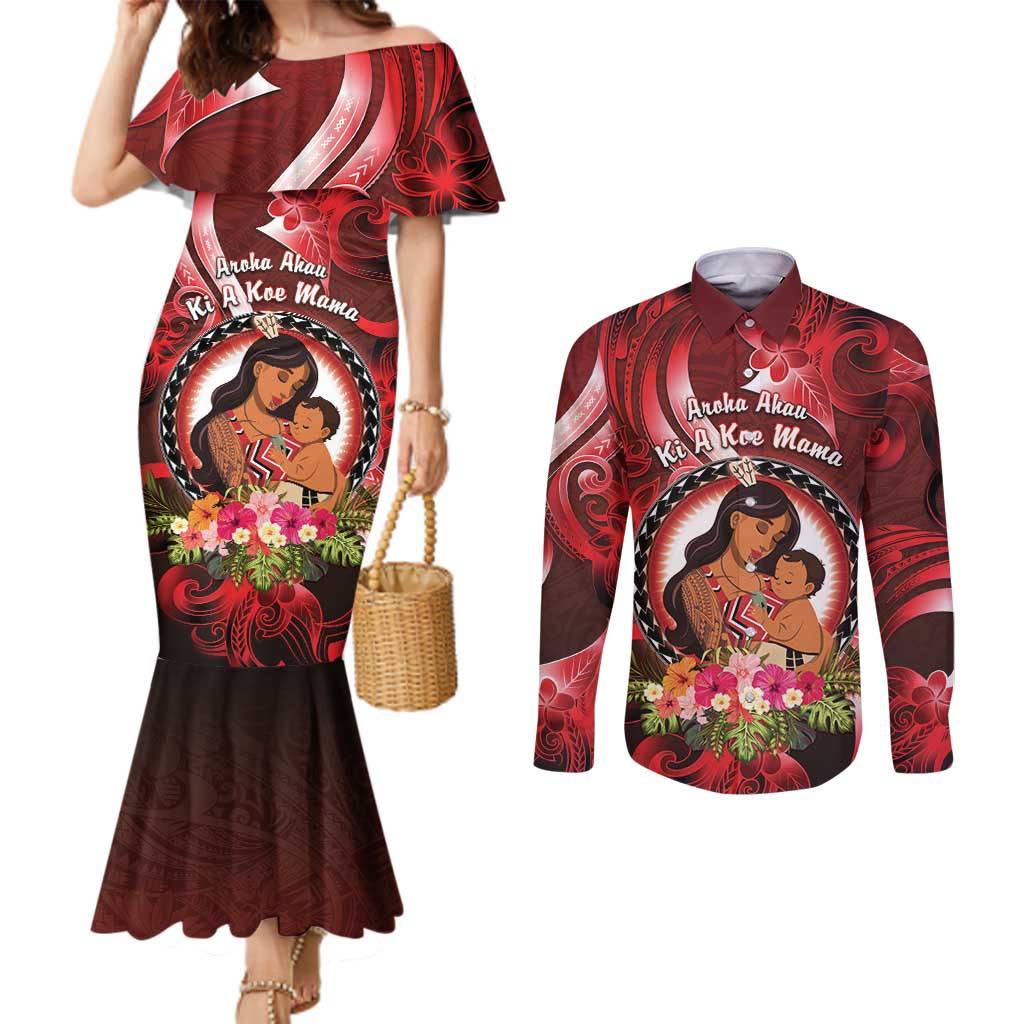 Personalised New Zealand Mother's Day Couples Matching Mermaid Dress and Long Sleeve Button Shirt I Love You Mom