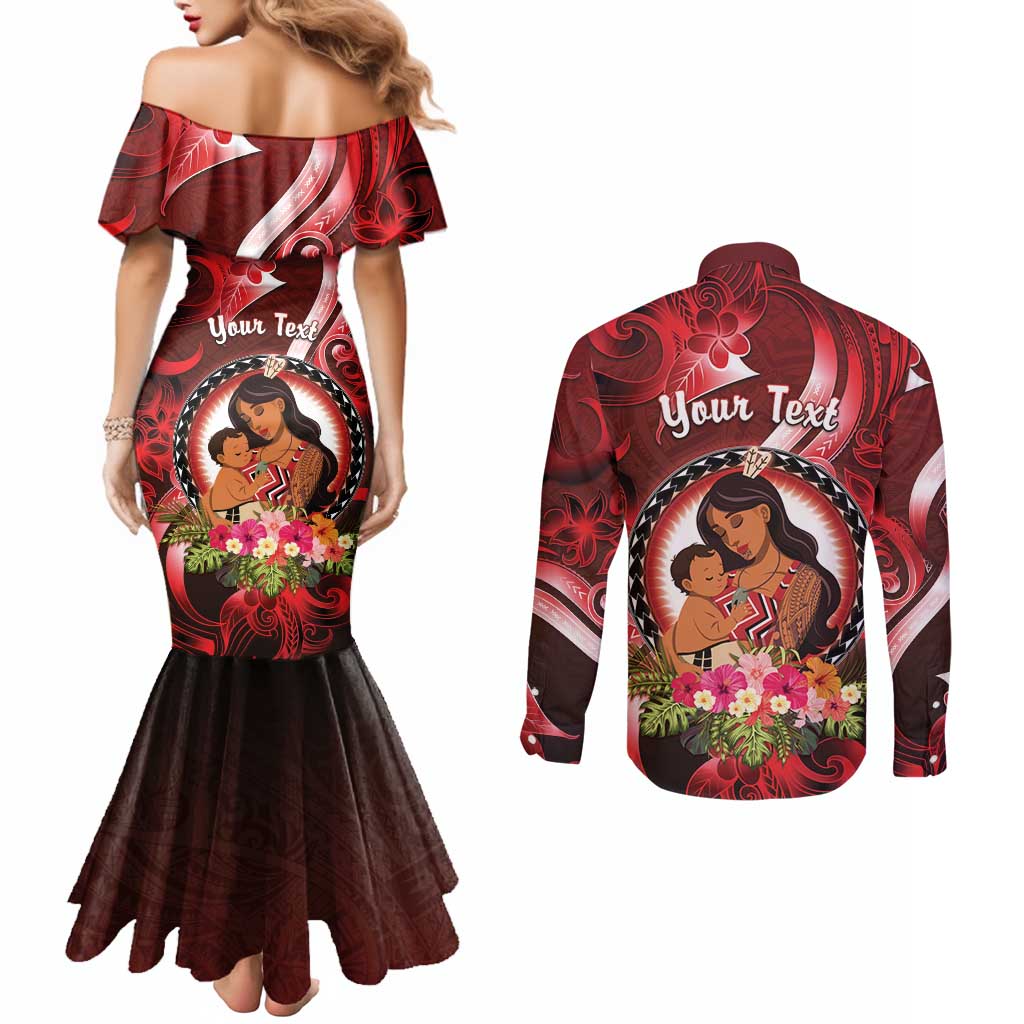 Personalised New Zealand Mother's Day Couples Matching Mermaid Dress and Long Sleeve Button Shirt I Love You Mom