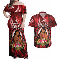 Personalised New Zealand Mother's Day Couples Matching Off Shoulder Maxi Dress and Hawaiian Shirt I Love You Mom