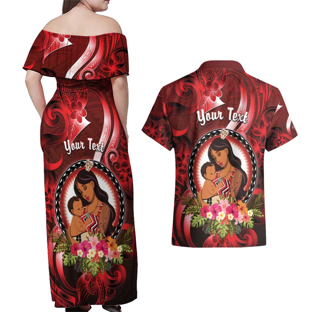 Personalised New Zealand Mother's Day Couples Matching Off Shoulder Maxi Dress and Hawaiian Shirt I Love You Mom