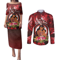 Personalised New Zealand Mother's Day Couples Matching Puletasi and Long Sleeve Button Shirt I Love You Mom