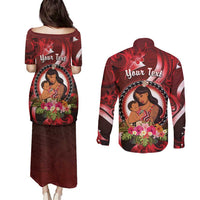Personalised New Zealand Mother's Day Couples Matching Puletasi and Long Sleeve Button Shirt I Love You Mom