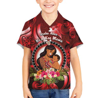 Personalised New Zealand Mother's Day Family Matching Long Sleeve Bodycon Dress and Hawaiian Shirt I Love You Mom DT04 Son's Shirt Red - Polynesian Pride
