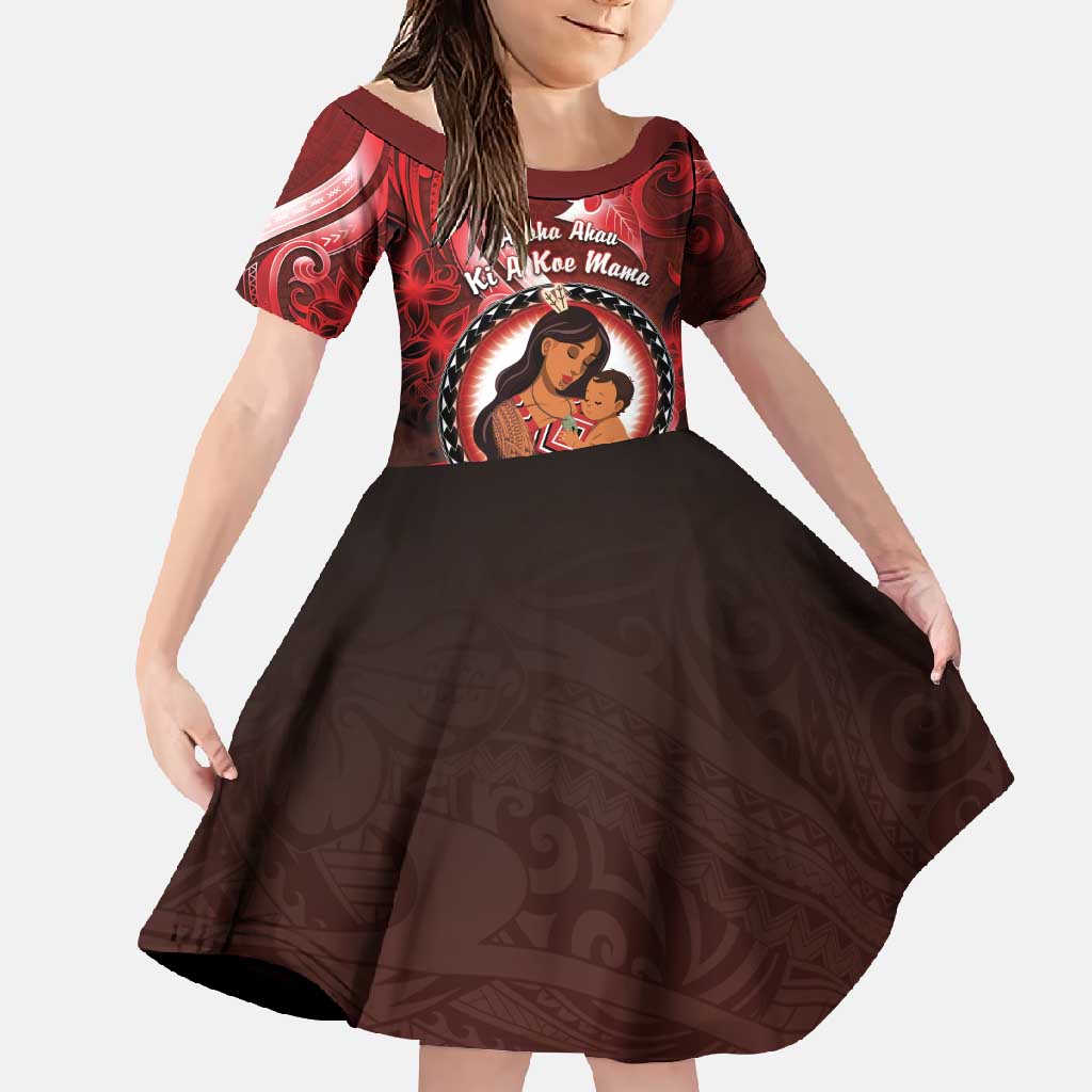 Personalised New Zealand Mother's Day Family Matching Mermaid Dress and Hawaiian Shirt I Love You Mom DT04 Daughter's Dress Red - Polynesian Pride