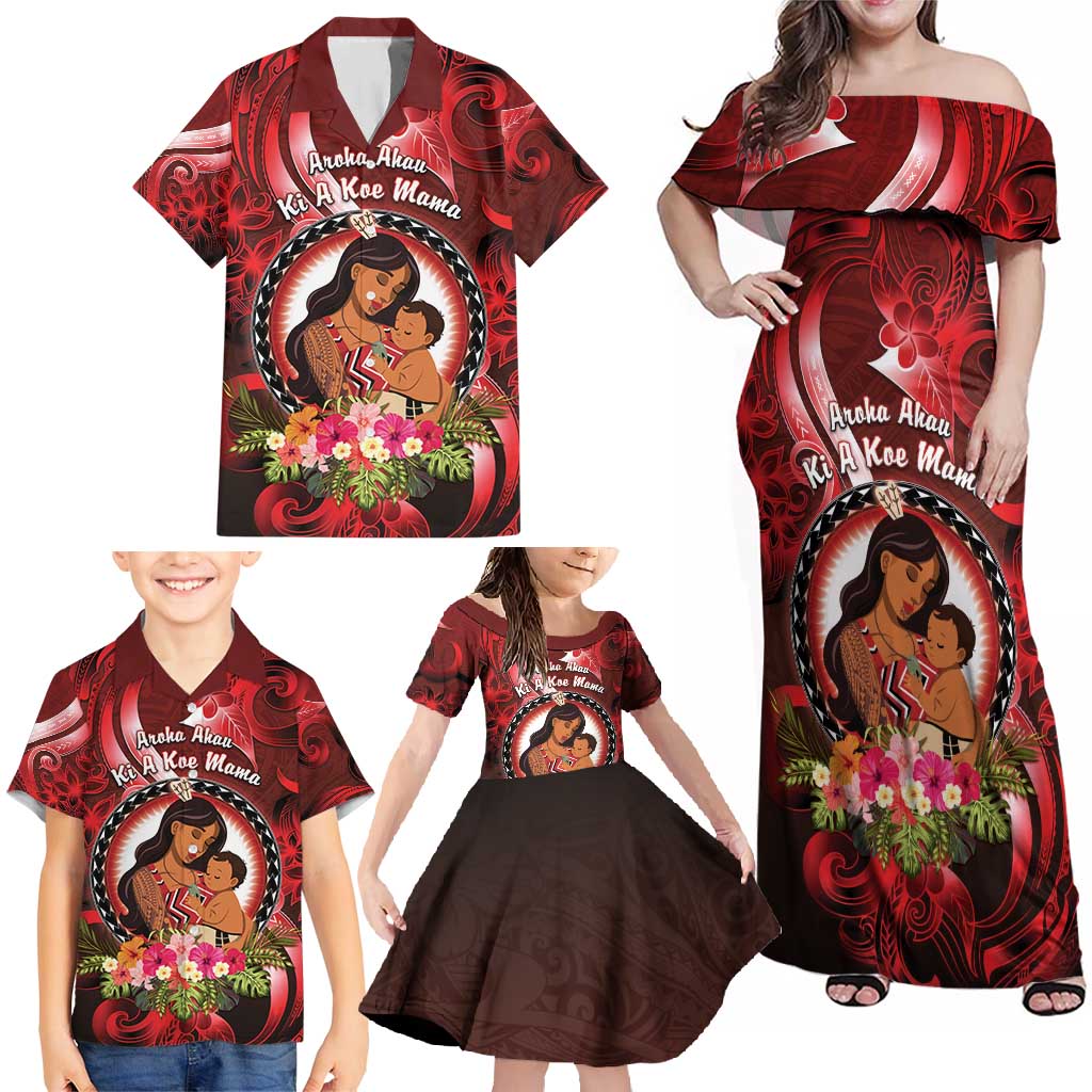 Personalised New Zealand Mother's Day Family Matching Off Shoulder Maxi Dress and Hawaiian Shirt I Love You Mom