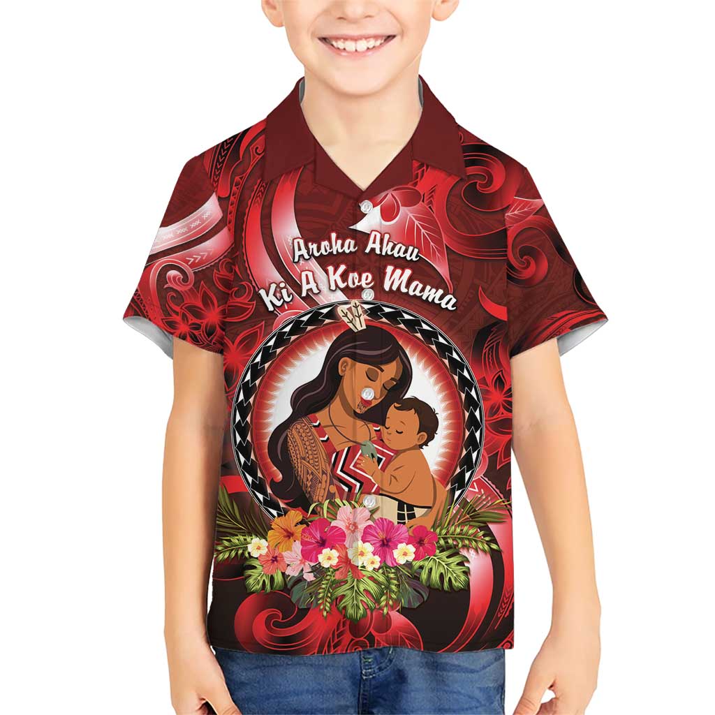Personalised New Zealand Mother's Day Family Matching Short Sleeve Bodycon Dress and Hawaiian Shirt I Love You Mom DT04 Son's Shirt Red - Polynesian Pride
