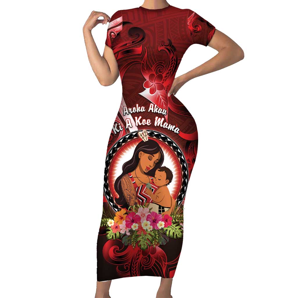 Personalised New Zealand Mother's Day Short Sleeve Bodycon Dress I Love You Mom