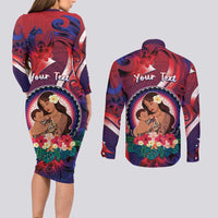 Personalised Samoa Mother's Day Couples Matching Long Sleeve Bodycon Dress and Long Sleeve Button Shirt I Love You Mom