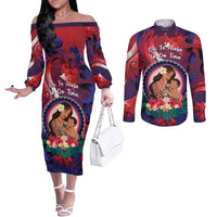 Personalised Samoa Mother's Day Couples Matching Off The Shoulder Long Sleeve Dress and Long Sleeve Button Shirt I Love You Mom