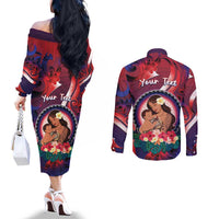 Personalised Samoa Mother's Day Couples Matching Off The Shoulder Long Sleeve Dress and Long Sleeve Button Shirt I Love You Mom