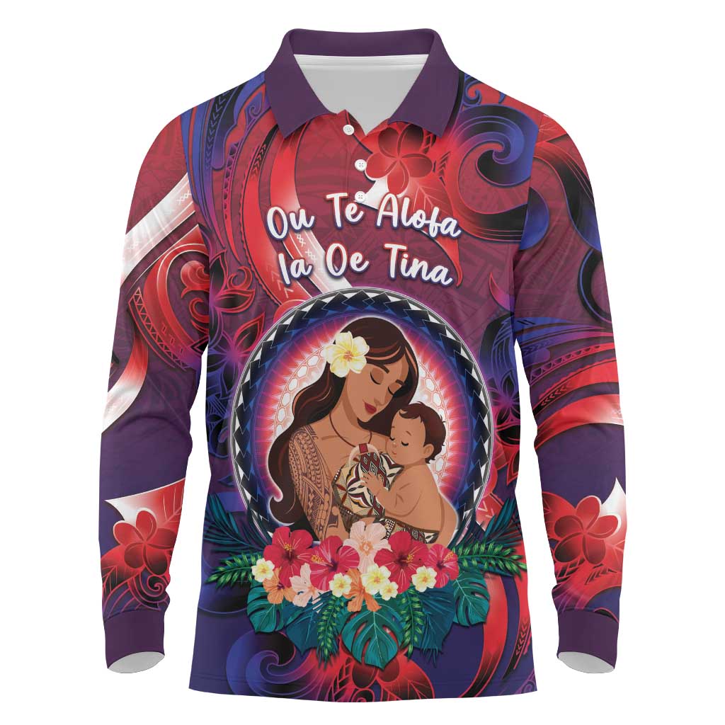 Personalised Samoa Mother's Day Long Sleeve Polo Shirt I Love You Mom