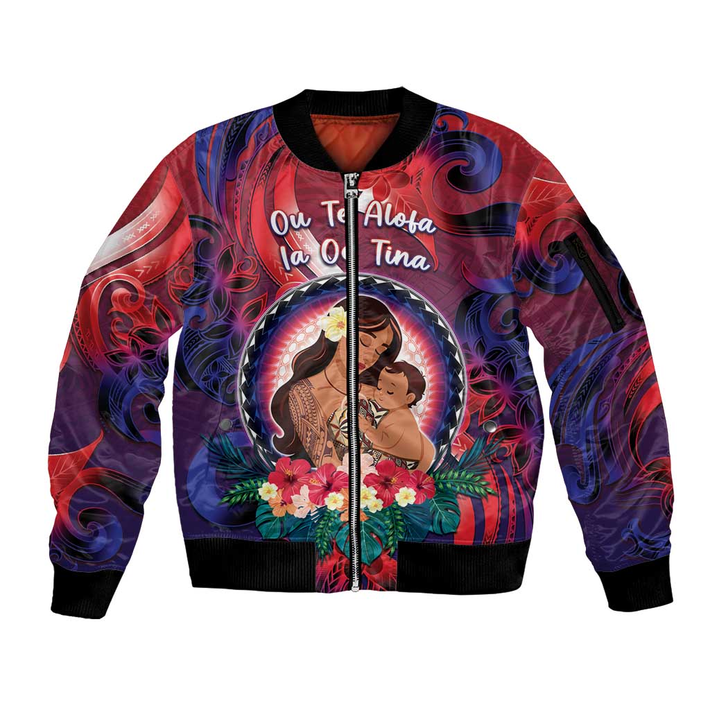 Personalised Samoa Mother's Day Sleeve Zip Bomber Jacket I Love You Mom DT04 Unisex Red - Polynesian Pride