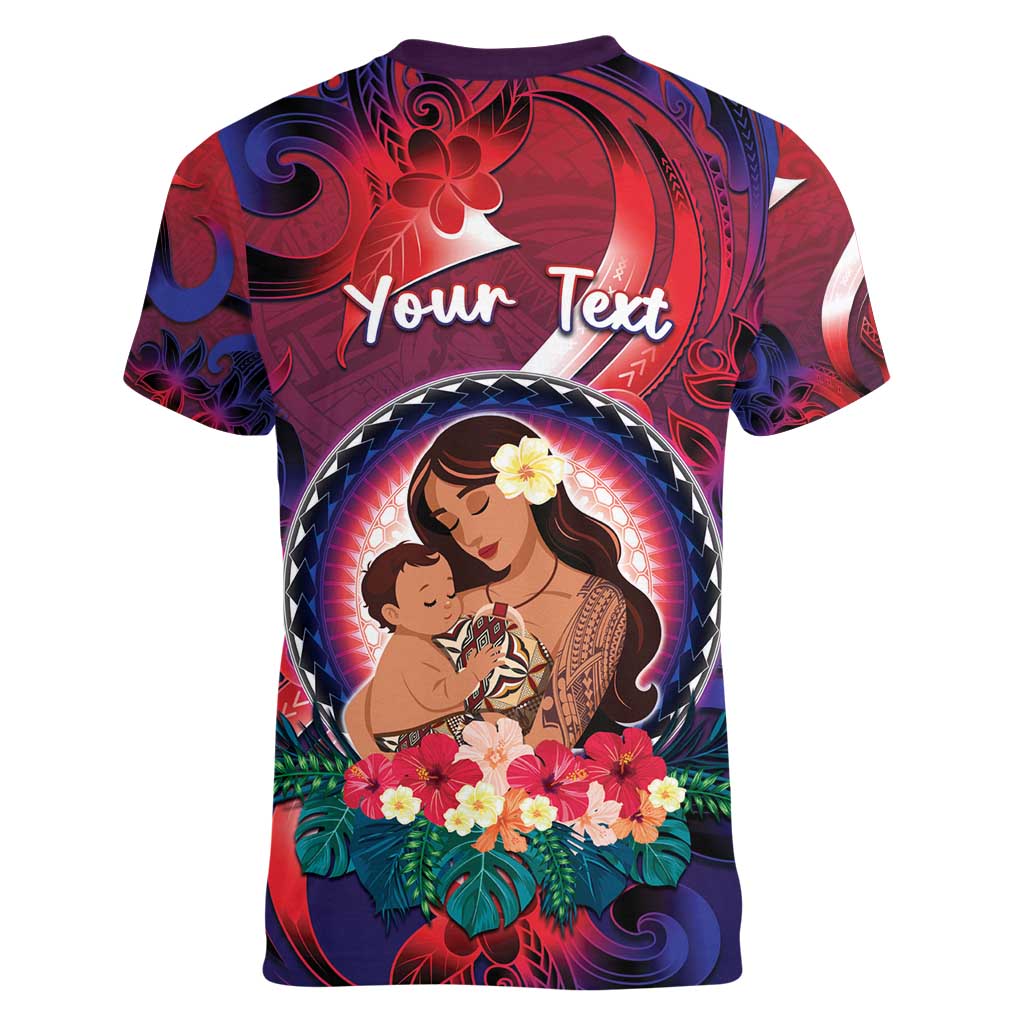 Personalised Samoa Mother's Day Women V-Neck T-Shirt I Love You Mom