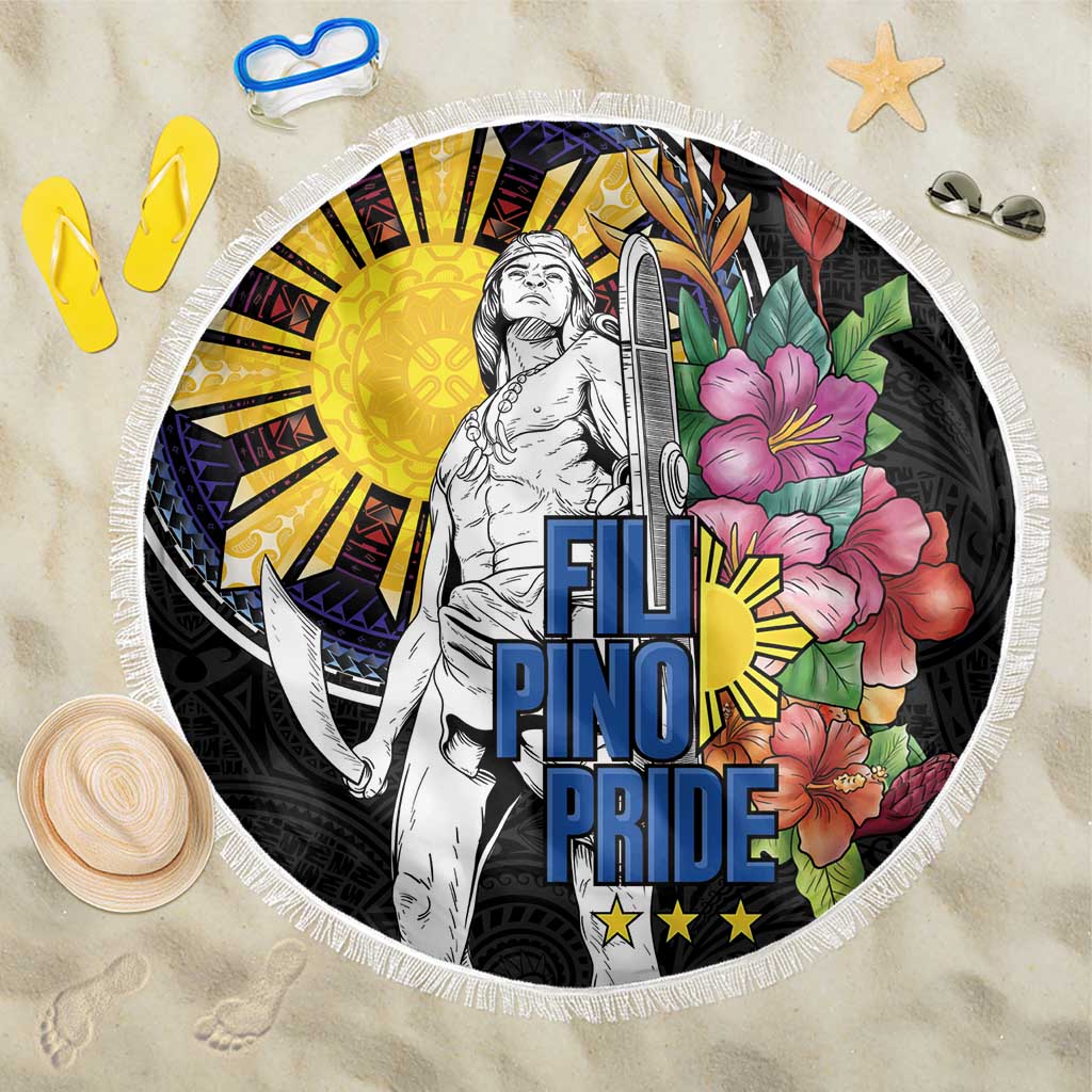 Filipinos Lapu-Lapu Hero Philippines Beach Blanket Hibiscus Flowers Style DT04 One Size 150cm Black - Polynesian Pride