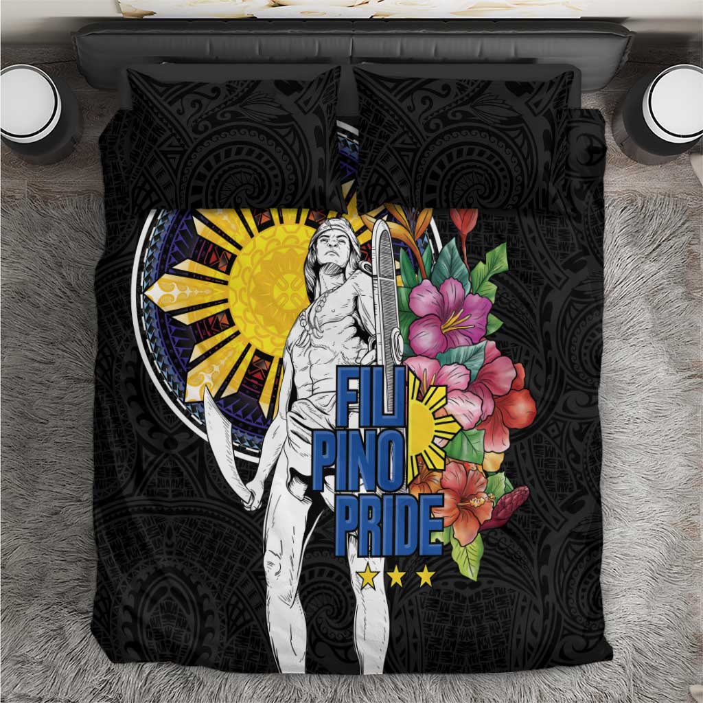 Filipinos Lapu-Lapu Hero Philippines Bedding Set Hibiscus Flowers Style DT04 Black - Polynesian Pride