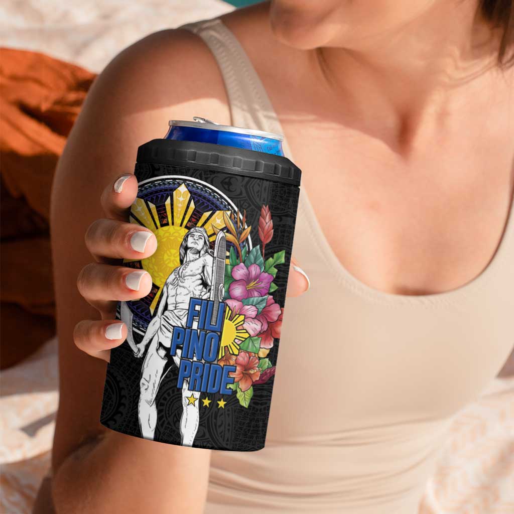Filipinos Lapu-Lapu Hero Philippines 4 in 1 Can Cooler Tumbler Hibiscus Flowers Style