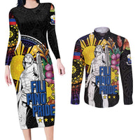 Filipinos Lapu-Lapu Hero Philippines Couples Matching Long Sleeve Bodycon Dress and Long Sleeve Button Shirt Hibiscus Flowers Style