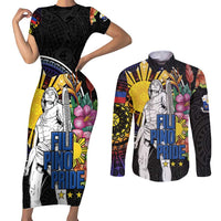 Filipinos Lapu-Lapu Hero Philippines Couples Matching Short Sleeve Bodycon Dress and Long Sleeve Button Shirt Hibiscus Flowers Style