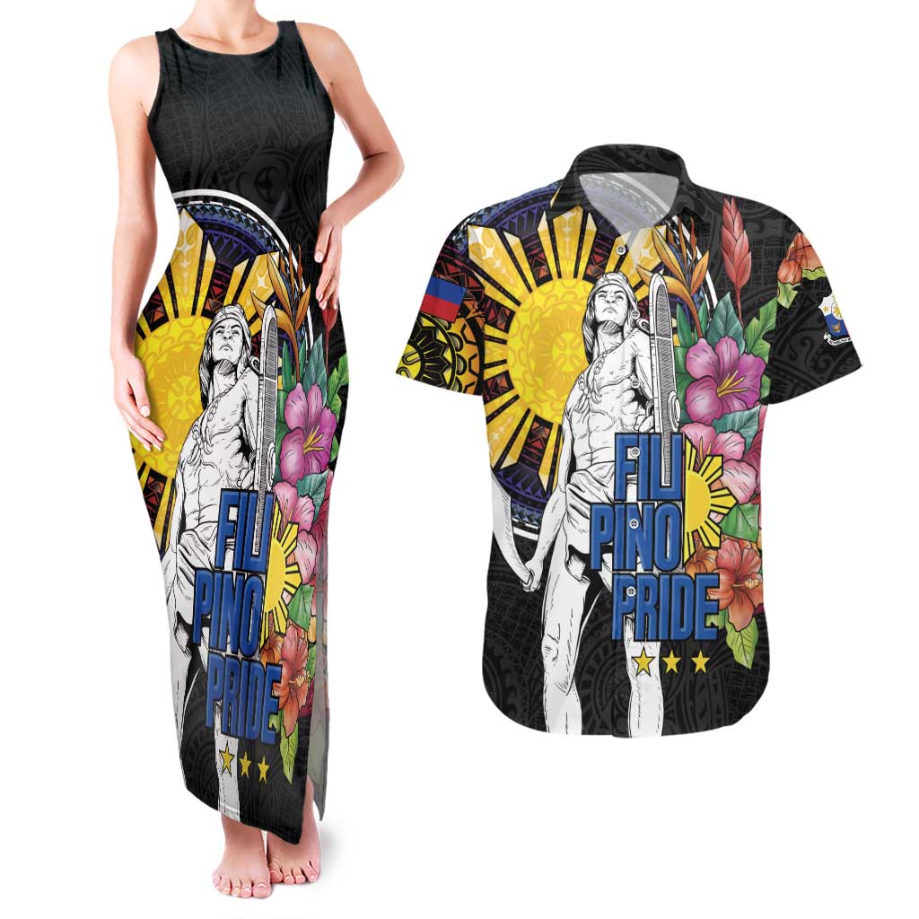 Filipinos Lapu-Lapu Hero Philippines Couples Matching Tank Maxi Dress and Hawaiian Shirt Hibiscus Flowers Style