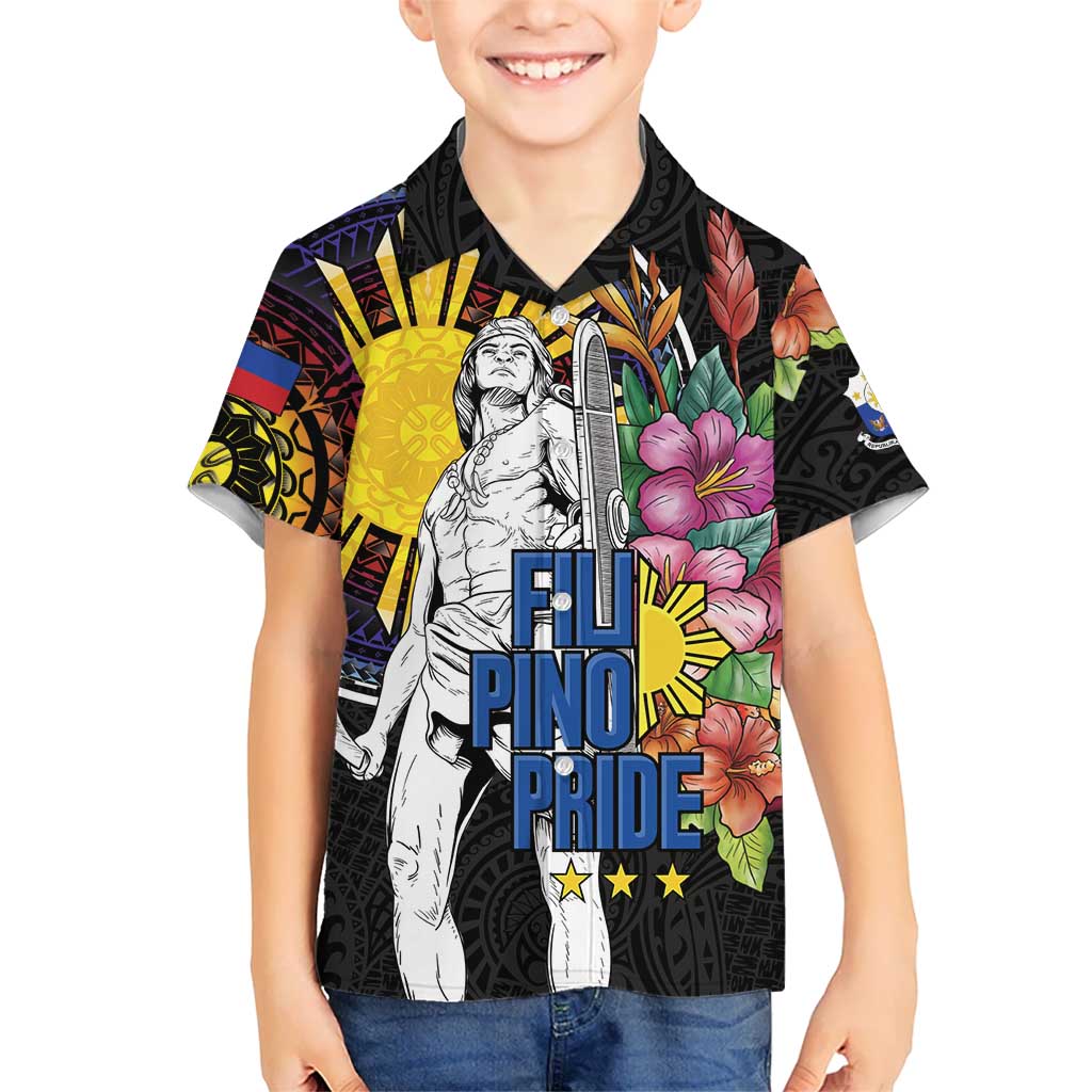 Filipinos Lapu-Lapu Hero Philippines Kid Hawaiian Shirt Hibiscus Flowers Style DT04 Kid Black - Polynesian Pride
