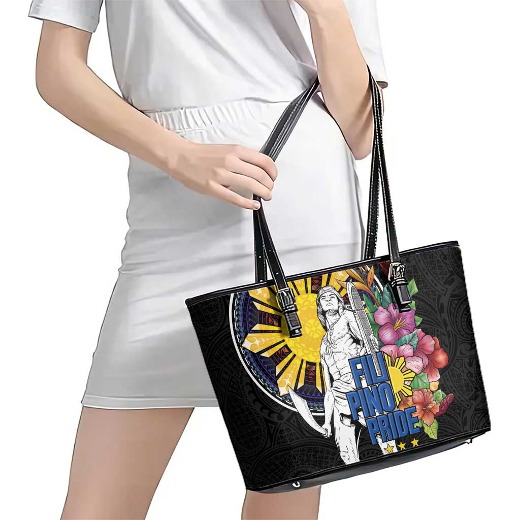 Filipinos Lapu-Lapu Hero Philippines Leather Tote Bag Hibiscus Flowers Style