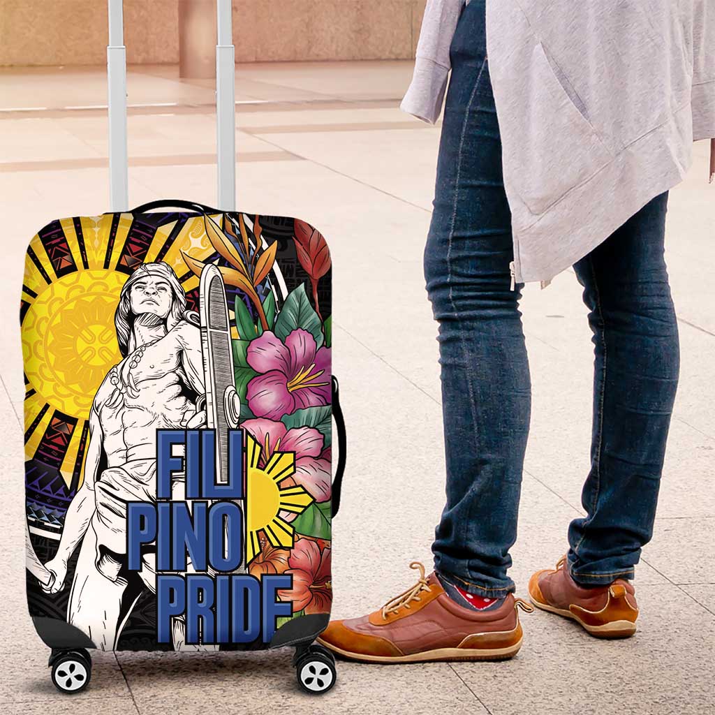 Filipinos Lapu-Lapu Hero Philippines Luggage Cover Hibiscus Flowers Style DT04 Black - Polynesian Pride