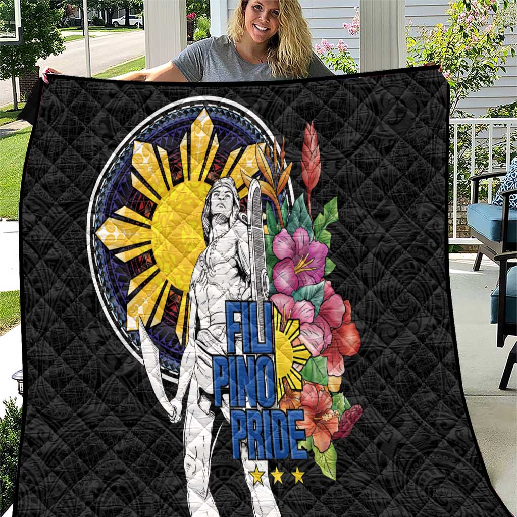 Filipinos Lapu-Lapu Hero Philippines Quilt Hibiscus Flowers Style DT04 Black - Polynesian Pride