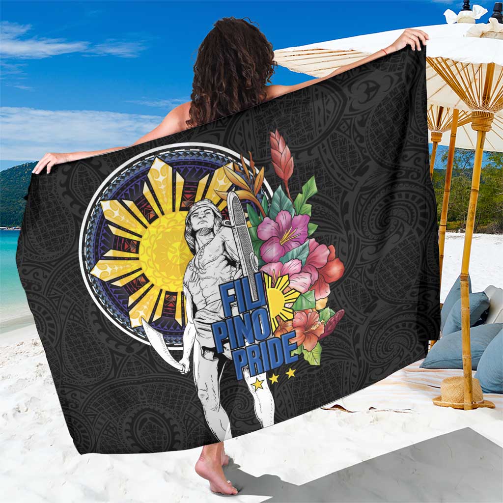 Filipinos Lapu-Lapu Hero Philippines Sarong Hibiscus Flowers Style DT04 One Size 44 x 66 inches Black - Polynesian Pride