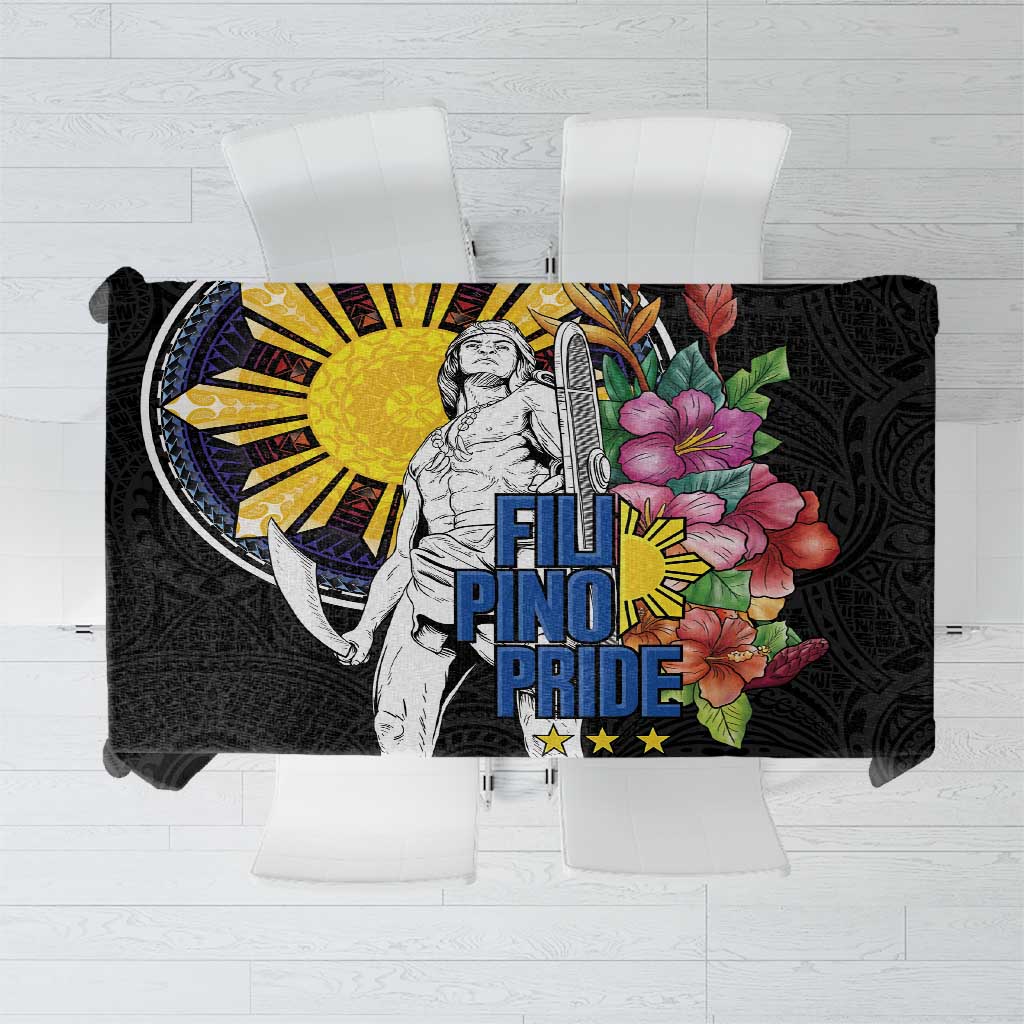 Filipinos Lapu-Lapu Hero Philippines Tablecloth Hibiscus Flowers Style DT04 Black - Polynesian Pride