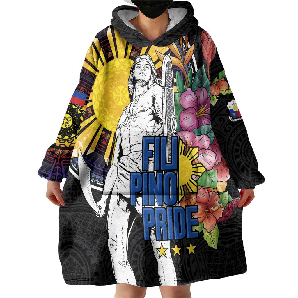Filipinos Lapu-Lapu Hero Philippines Wearable Blanket Hoodie Hibiscus Flowers Style