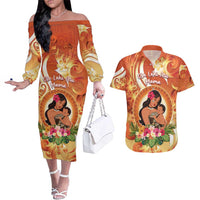 Personalised Tonga Mother's Day Couples Matching Off The Shoulder Long Sleeve Dress and Hawaiian Shirt I Love You Mom
