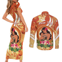 Personalised Tonga Mother's Day Couples Matching Short Sleeve Bodycon Dress and Long Sleeve Button Shirt I Love You Mom