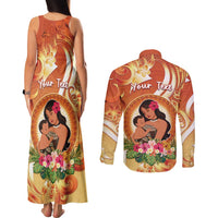 Personalised Tonga Mother's Day Couples Matching Tank Maxi Dress and Long Sleeve Button Shirt I Love You Mom