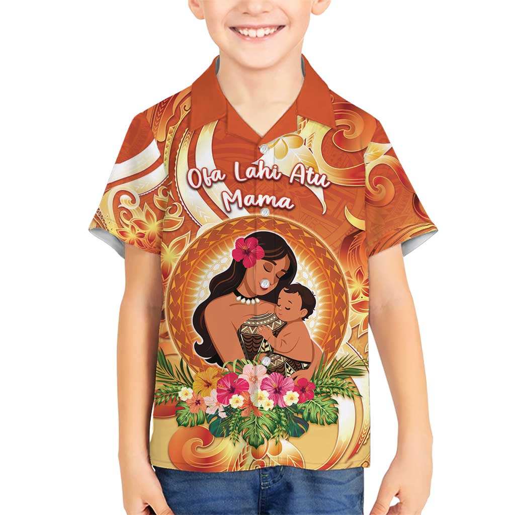 Personalised Tonga Mother's Day Family Matching Puletasi and Hawaiian Shirt I Love You Mom DT04 Son's Shirt Orange - Polynesian Pride
