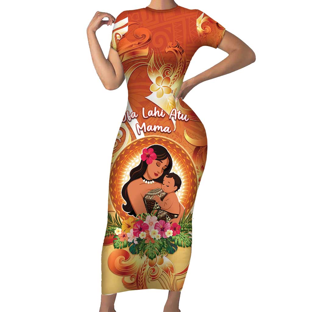 Personalised Tonga Mother's Day Family Matching Short Sleeve Bodycon Dress and Hawaiian Shirt I Love You Mom