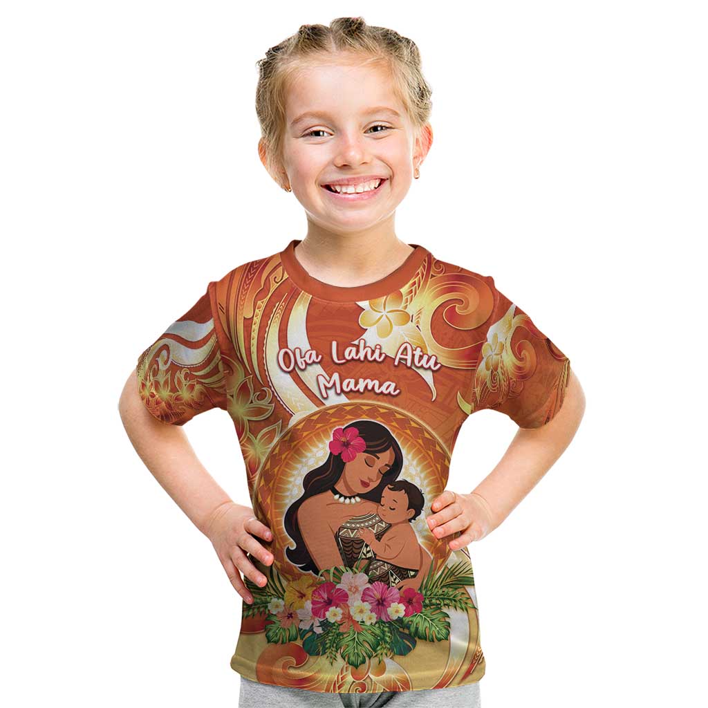 Personalised Tonga Mother's Day Kid T Shirt I Love You Mom DT04 Orange - Polynesian Pride