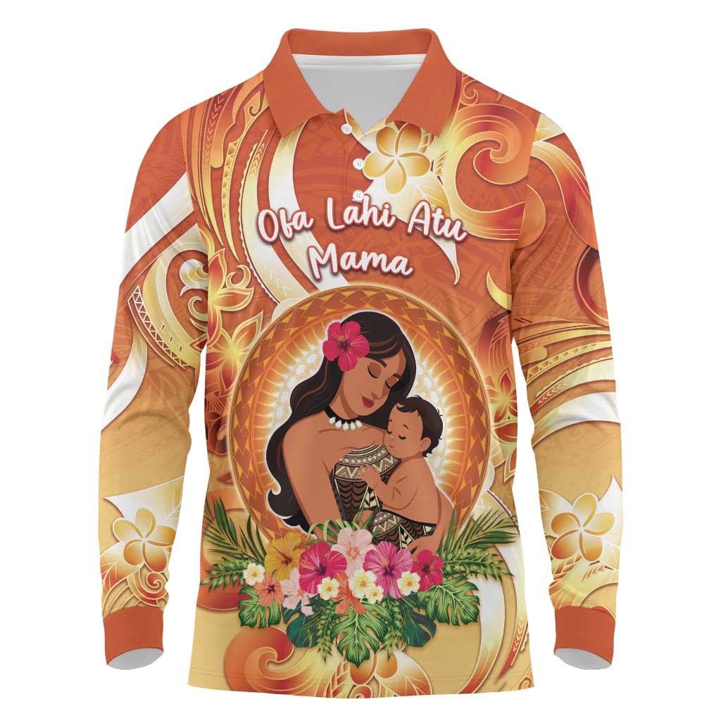 Personalised Tonga Mother's Day Long Sleeve Polo Shirt I Love You Mom DT04 Orange - Polynesian Pride
