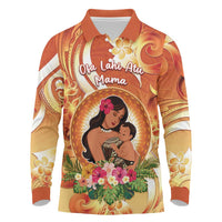 Personalised Tonga Mother's Day Long Sleeve Polo Shirt I Love You Mom DT04 Orange - Polynesian Pride